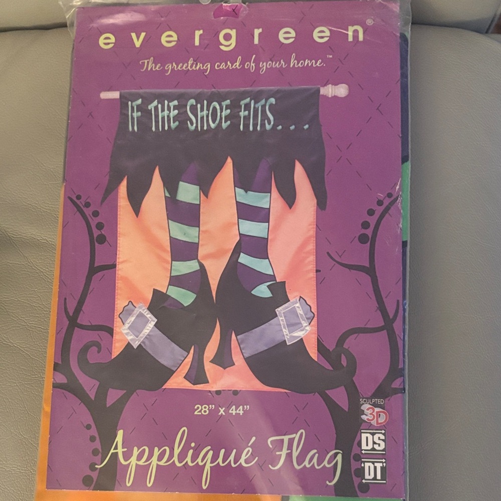 Halloween Witch Legs Appliqué Flag - Purple and Black